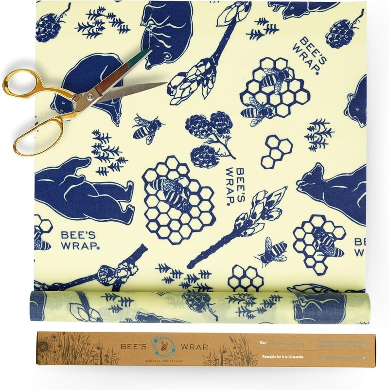 Bee's Wrap Beeswax Wraps for Food - Cut to Size 14x52" Wax Paper Roll - Made in USA Reusable Waxed Paper & Bowl Covers - Organic & Eco-Friendly Alternative to Aluminum Foil, Bees + Bears - Image 1